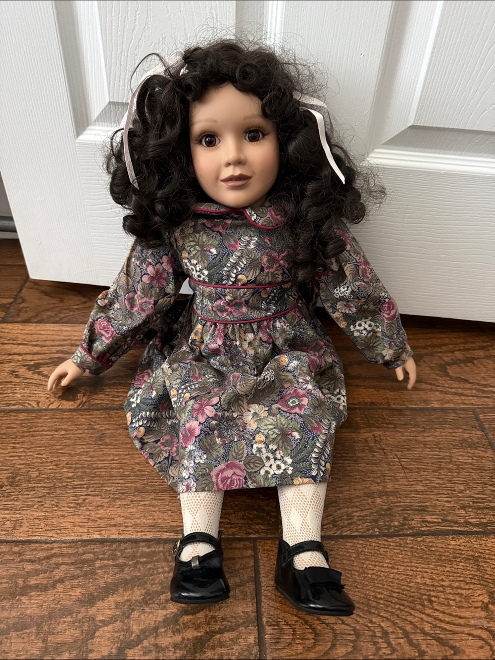 Retired Vintage 1996 My Twinn Doll w/Original Hair Ribbons, Dress, Tights, Shoes